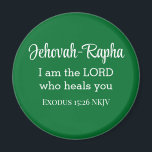 聖書の聖句グリーンを守る主よ マグネット<br><div class="desc">この美しい磁石は、神の名の一つと、神が私たちの癒しであると宣言する出エジプト記の強力な聖句を特徴としている。</div>