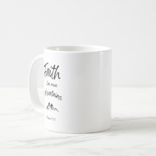 聖書の聖句マグカップ – 信仰は山を移動することができる コーヒーマグカップ (正面左)