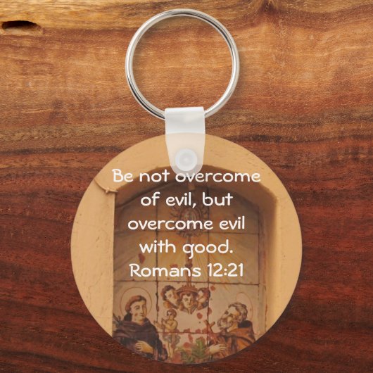聖書の聖句ラブ引用文ことわざローマ人12:21 キーホルダー (正面)