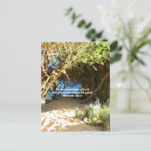 聖書の聖句ラブ引用文ことわざローマ人12:21 ポストカード (スタンド正面)