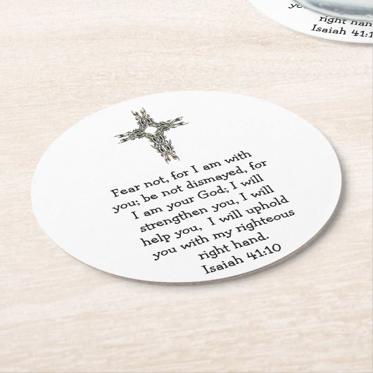 聖書の聖句感動的引用文イザヤ41:10 ラウンドペーパーコースター (アングル)