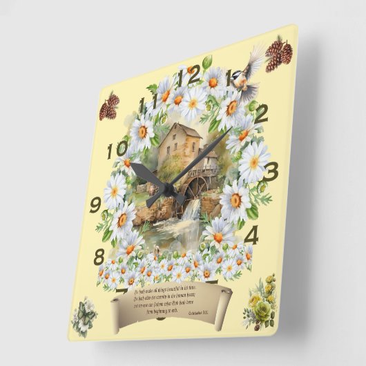 聖書の聖句時計彼はすべての物事を美しく作った スクエア壁時計 (傾斜)