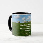 聖書の聖句、ヨハネ10:27、私の羊… マグカップ (正面左)