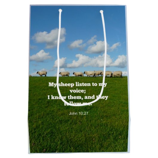 聖書の聖句、ヨハネ10:27、私の羊… ミディアムペーパーバッグ (裏面)