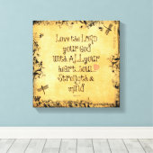 聖書の聖句：主を愛する，ハート，魂，強さ キャンバスプリント (インサイチュ (ウッドフロア))