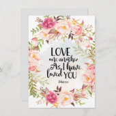 聖書の聖句、互いに愛し合う、ヨハネ13:34。カード (正面/裏面)