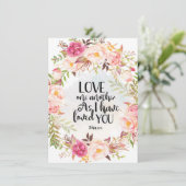 聖書の聖句、互いに愛し合う、ヨハネ13:34。カード (スタンド正面)