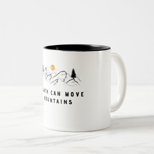 聖書の聖句、信仰は山を移動することができる ツートーンマグカップ (正面右)