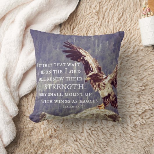 聖書の聖句：強さを更新し、翼をワシとして クッション (ブランケット)