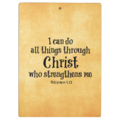 聖書の聖句:私はキリストを通して全てのことをすることができる クリップボード (裏面)