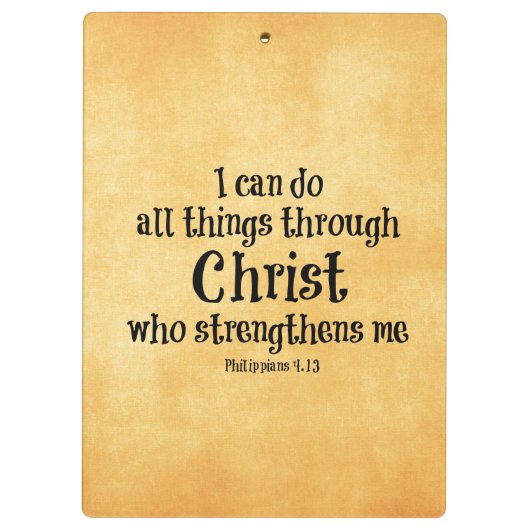 聖書の聖句：私はキリストを通して全てのことをすることができる クリップボード (裏面)