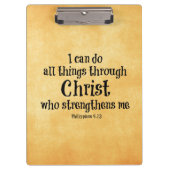 聖書の聖句:私はキリストを通して全てのことをすることができる クリップボード (正面)