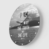 聖書の聖句:私は道、真理、生命である ラージ壁時計 (傾斜)