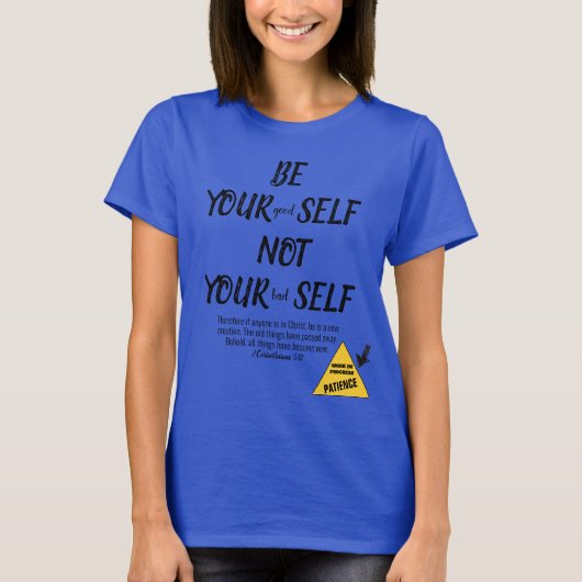聖書の聖句Be Yourself 2コリント5:17青 Tシャツ (正面)