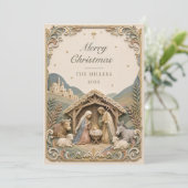聖書の言葉のキリスト降誕のシーン メリークリスマスカード 招待状 (スタンド正面)