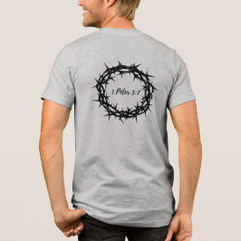 聖書の言葉付きブラックソーンクラウン 1 ピーター 5:7 トライブレンドTシャツ