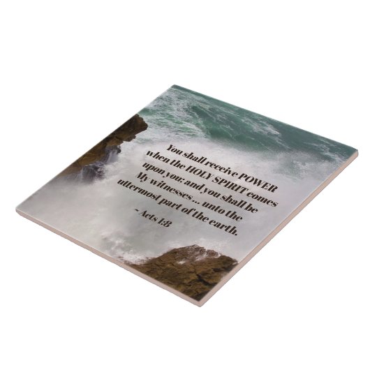 聖書の言葉 使徒の働き1:8 あなたは力を受ける, 聖書の名言 陶器タイルは、大きな岩に打ち寄せる力 タイル (側面)