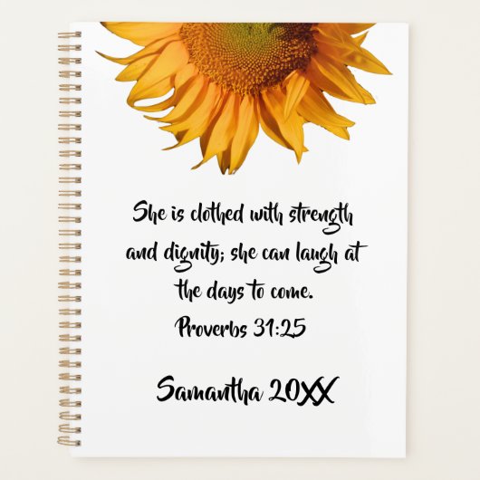 聖書の詩の箴言31:25ひまわりカスタム引用文 プランナー手帳 (正面)