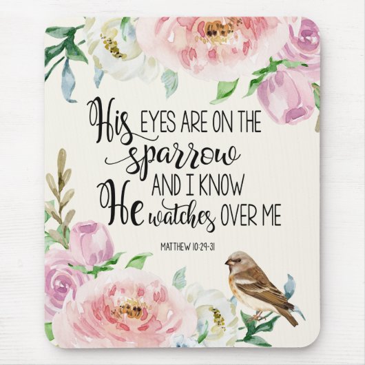 聖書の詩は「sparrowに彼の目あります マウスパッド (正面)