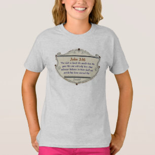 聖書の詩ヨハネ 3:16 シールド ガールのTシャツ Tシャツ