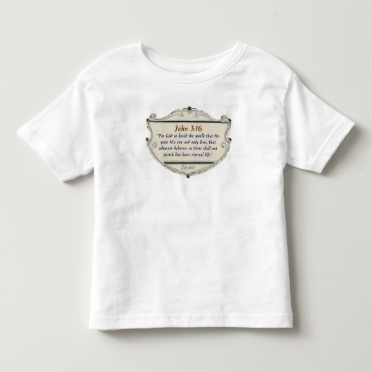 聖書の詩句 ヨハネ 3:16 シールド  幼児用Tシャツ トドラーTシャツ (正面)