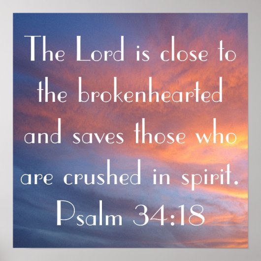 聖書の詩篇34:18夕日 ポスター (正面)