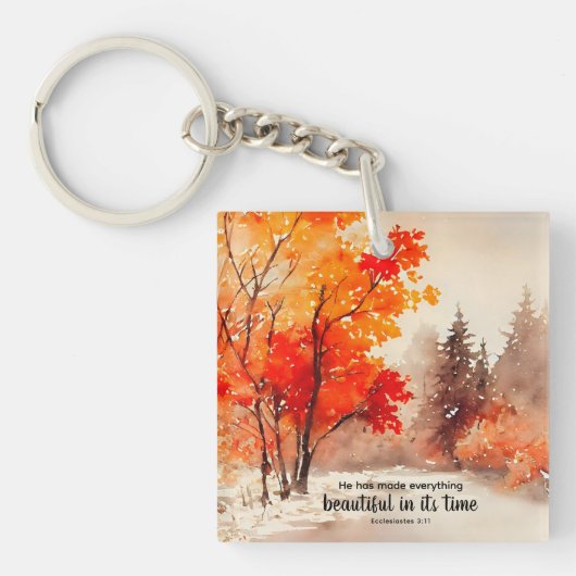 聖書の詩篇3:11 水彩画 秋のデザイン キーホルダー (正面)