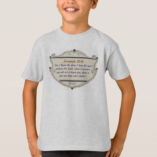 聖書の詩篇 エレミヤ書29:11 子供用キリスト教Tシャツ Tシャツ (正面)