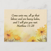 聖書の詩篇 マタイ11:28 黄色の花 ポストカード (正面)