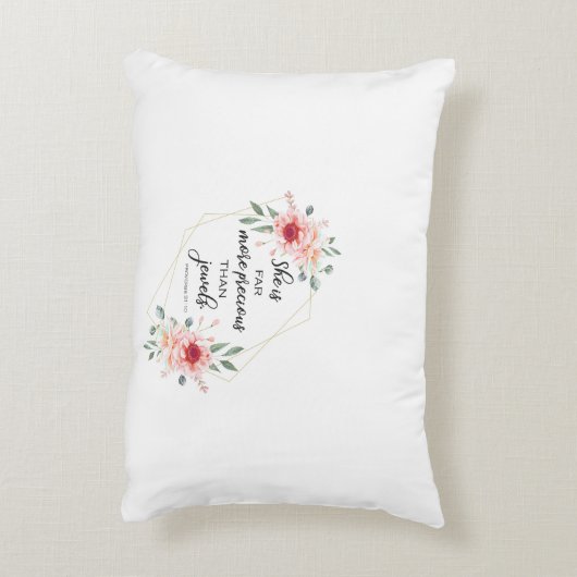 聖書の詩、彼女は宝石よりはるかに大切多い。 アクセントクッション (裏面(縦))