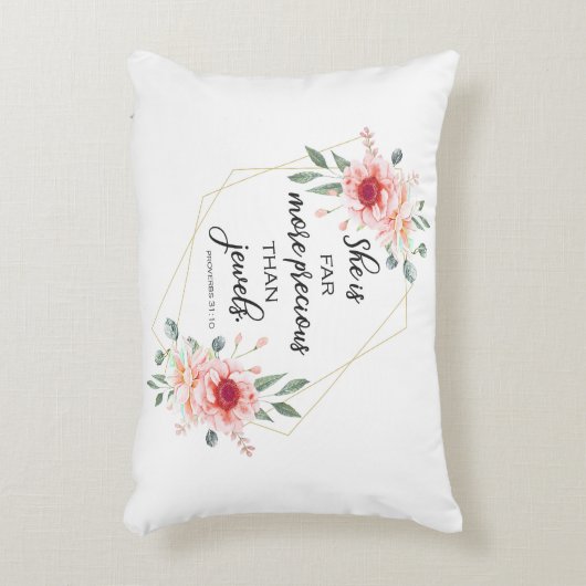 聖書の詩、彼女は宝石よりはるかに大切多い。 アクセントクッション (正面(垂直))