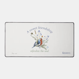 聖書の詩「甘い友情」水色の鳥 デスクマット