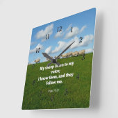 聖書の詩， John 10:27，羊， スクエア壁時計 (傾斜)