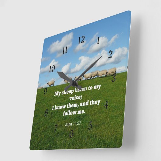 聖書の詩， John 10:27，羊， スクエア壁時計 (傾斜)