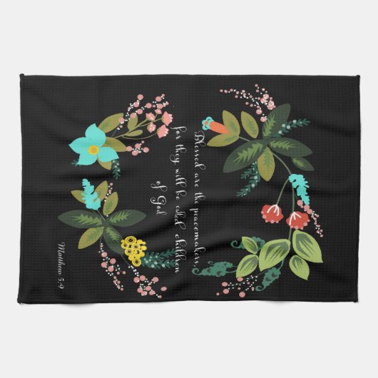 聖書は芸術- Matthewの5:9 --を作詩します キッチンタオル (横)