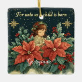 聖書パーソナライズされたの出生チャイルド&バース セラミックオーナメント (正面)