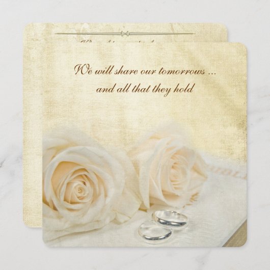 聖書上結婚の白のバラ 招待状 (正面/裏面)