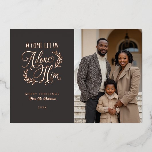 聖書写来真のクリスマスを彼に崇拝させよう 箔シーズンカード (正面)