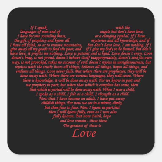 聖書引用文1コリント13ラブハートアートデザイン スクエアシール (正面)