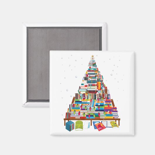 聖書愛好家のためのメリークリスマスライブラリーの木のギフト マグネット (正面/裏面)