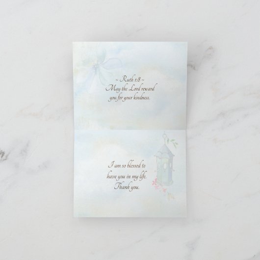 聖書感動的の句ルス1:8主が報いる サンキューカード (内部)