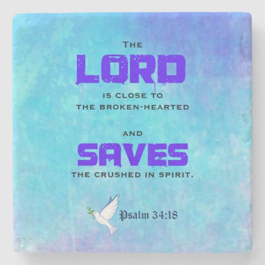 聖書感動的の引用文スラム34:18 ストーンコースター (正面)