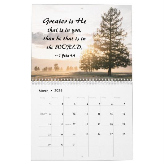 聖書感動的の詩と自然の写真 カレンダー (3月 2026)