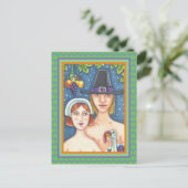 聖書的なウィムシー感謝祭アダム&イブ巡礼者 ポストカード (スタンド正面)