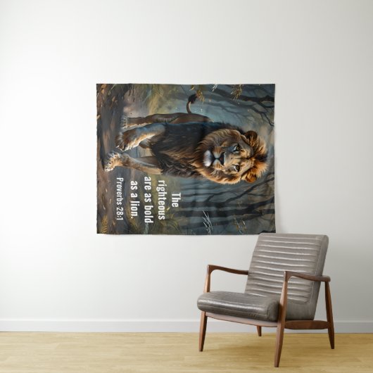 聖書箴言28:1 義人はライオンのように勇気がある タペストリー