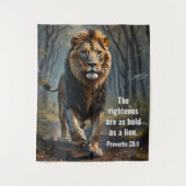 聖書箴言28:1　義人はライオンのように勇気がある タペストリー (正面)