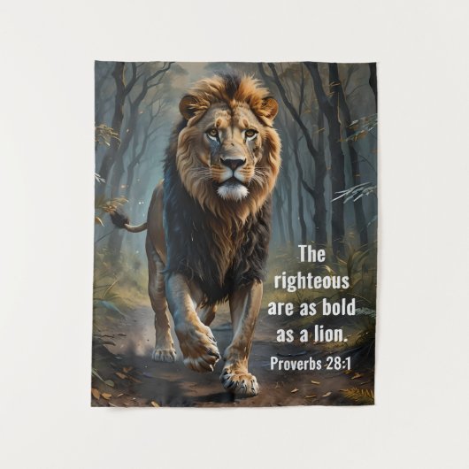 聖書箴言28:1　義人はライオンのように勇気がある タペストリー (正面)