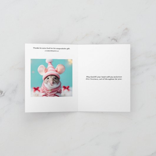 聖書聖句かわいいクリスマスマウス名の写真 シーズンカード (内部)