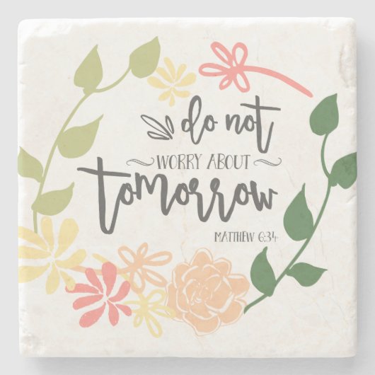 聖書詩のキリスト教フローラリースは心配しない ストーンコースター (正面)
