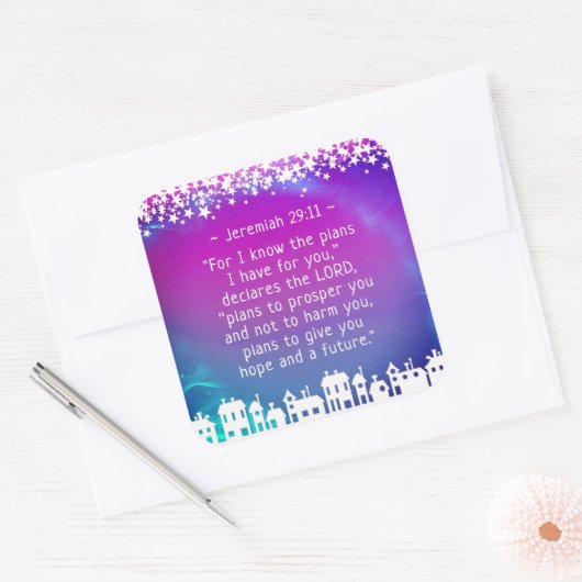 聖書詩ジェレミア29:11クリスマスビレッジ スクエアシール (封筒)